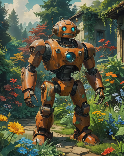 AI image of robot in the middle of the jungle made with starryai